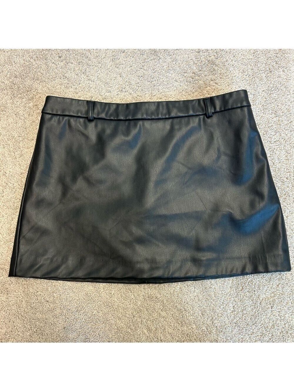Zara black faux leather mini skirt vegan pleather biker moto Sz M NWOT